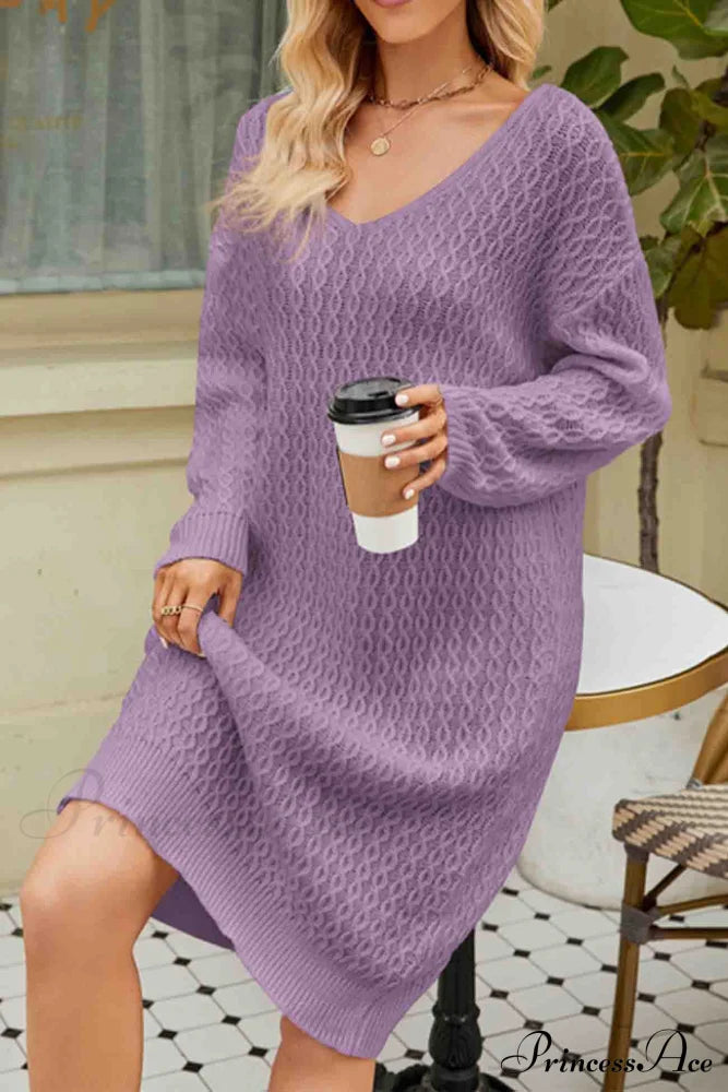Long Knitted Sweater Dress in Solid Color image 10