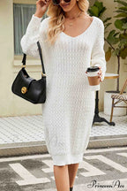 Long Knitted Sweater Dress in Solid Color image 2