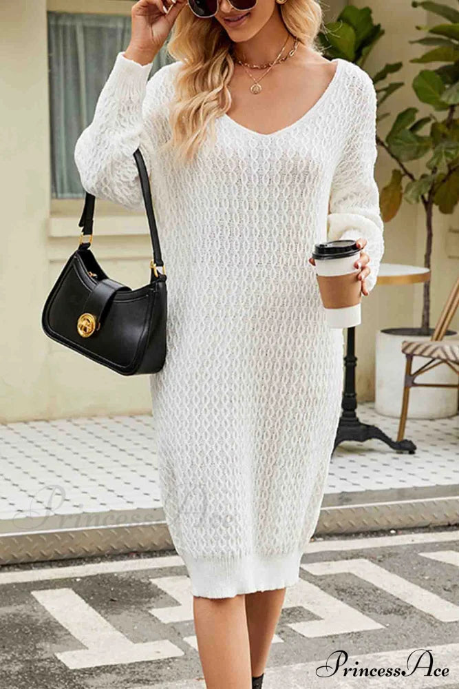 Long Knitted Sweater Dress in Solid Color image 2