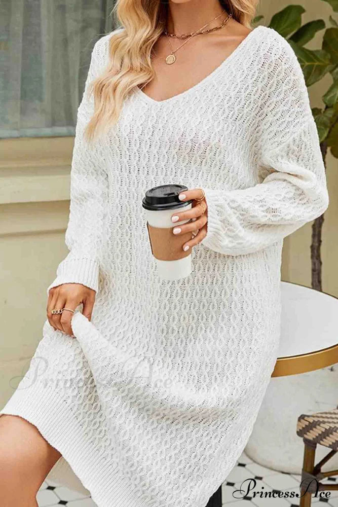 Long Knitted Sweater Dress in Solid Color image 3