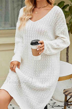 Long Knitted Sweater Dress in Solid Color image 3