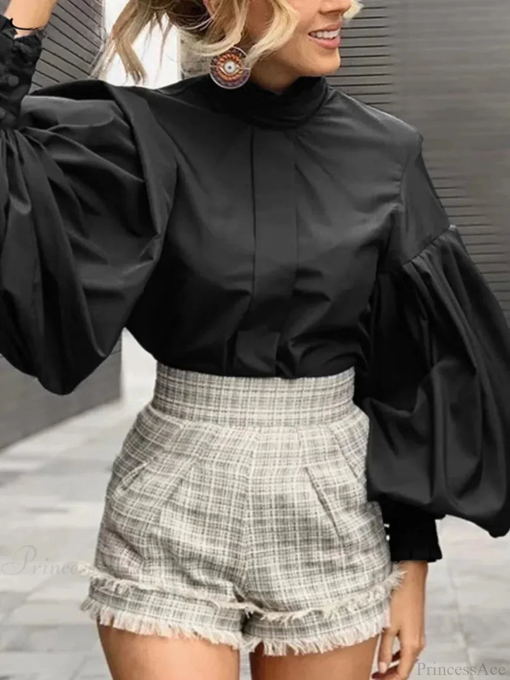 Long Lantern Sleeve Solid Purple Blouse Chic Blouse image 3
