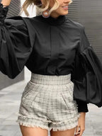 Long Lantern Sleeve Solid Purple Blouse Chic Blouse image 3
