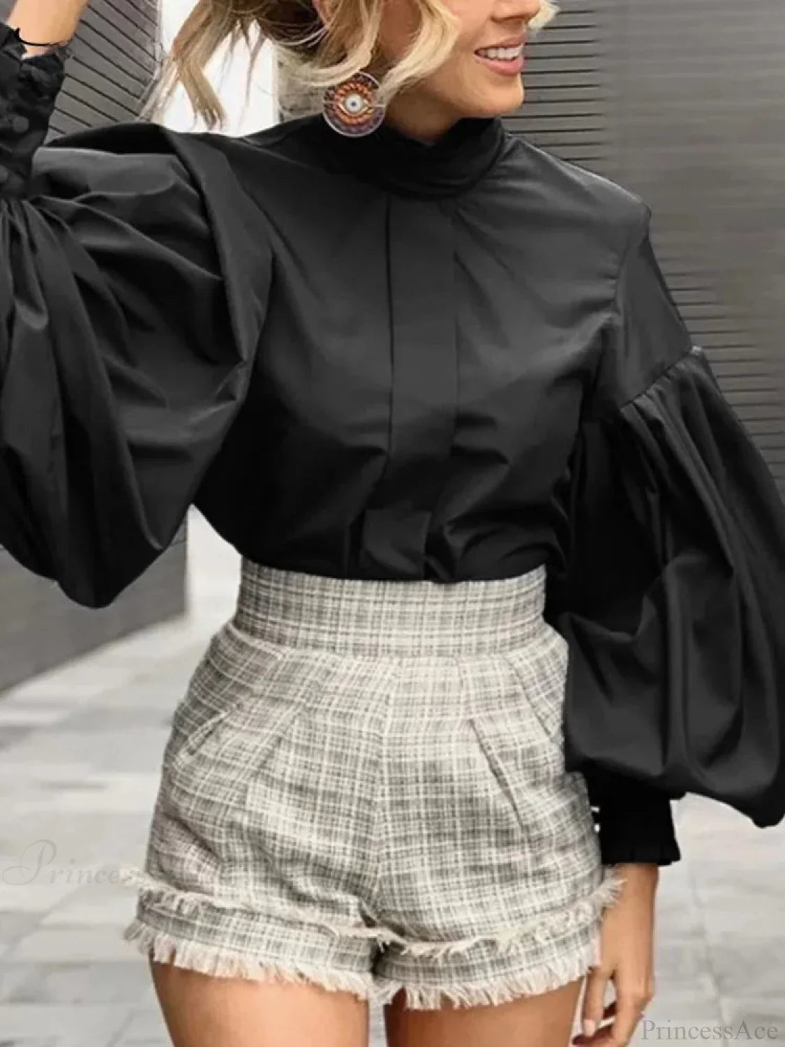 Long Lantern Sleeve Solid Purple Blouse Chic Blouse image 3