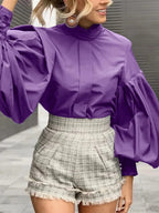Long Lantern Sleeve Solid Purple Blouse Chic Blouse image 1