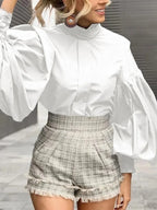 Long Lantern Sleeve Solid Purple Blouse Chic Blouse image 2