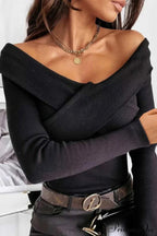 Long Ribbed Arm Knit Crisscross Top image 1