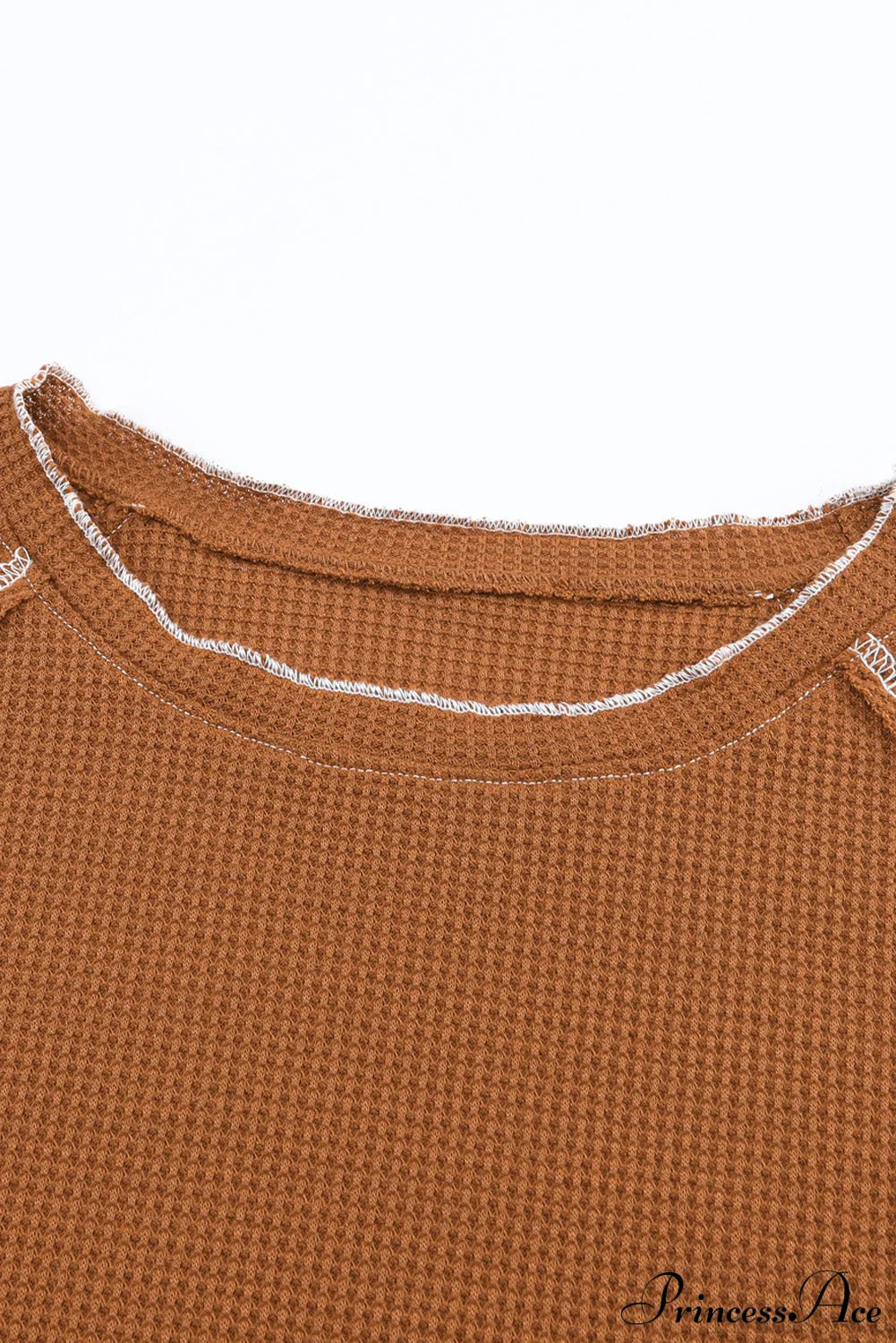 Long Round Arm Neck Brown Textured Top image 9