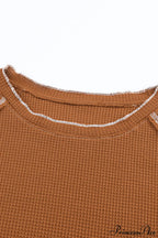 Long Round Arm Neck Brown Textured Top image 9