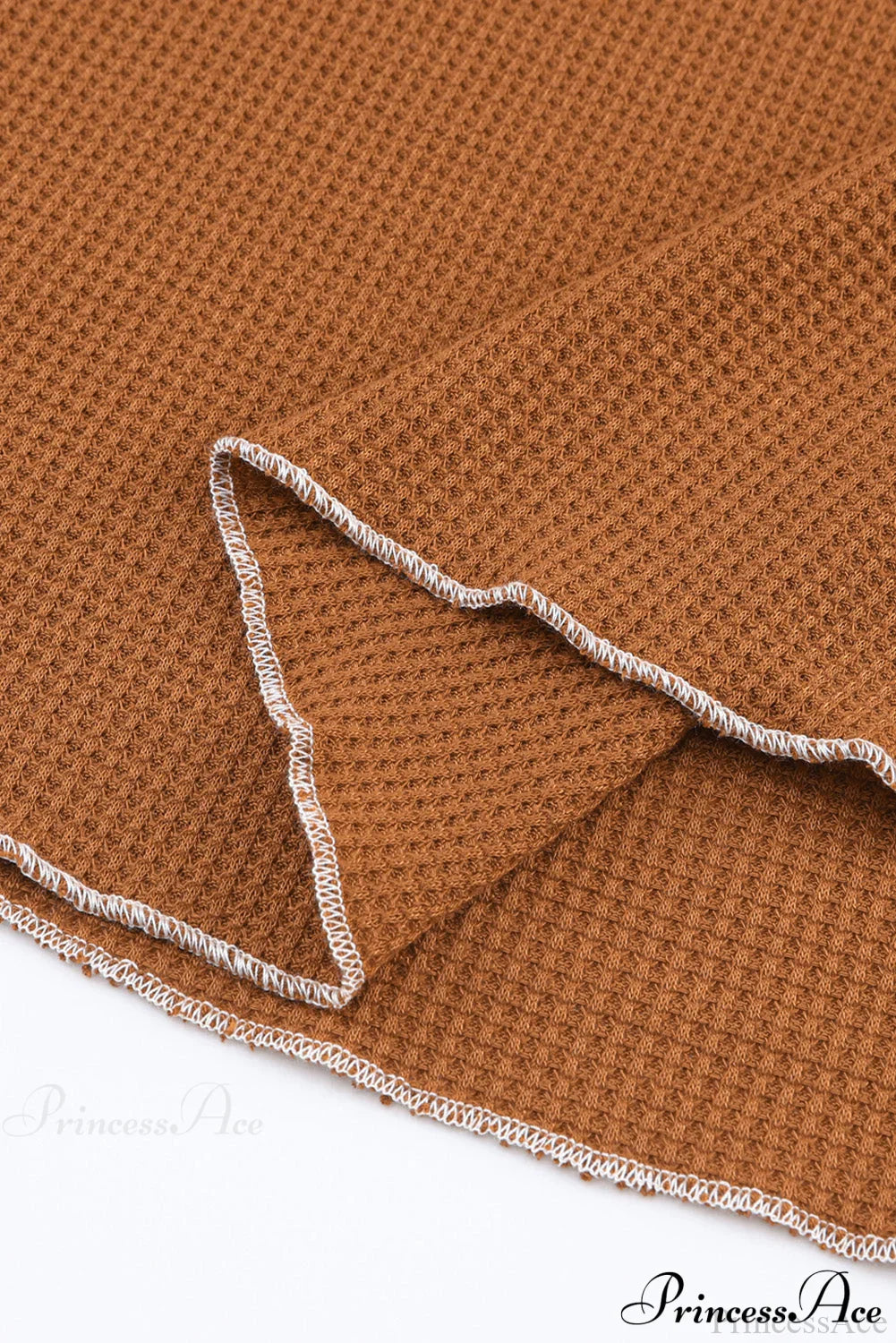 Long Round Arm Neck Brown Textured Top image 11