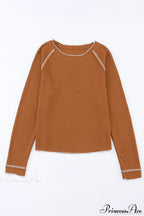 Long Round Arm Neck Brown Textured Top image 7