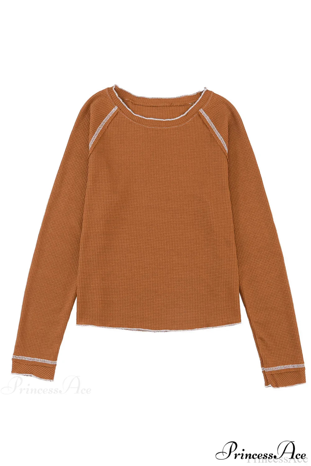 Long Round Arm Neck Brown Textured Top image 13
