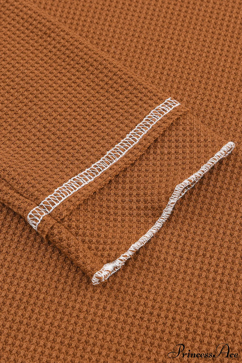 Long Round Arm Neck Brown Textured Top image 10