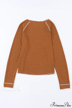 Long Round Arm Neck Brown Textured Top image 8