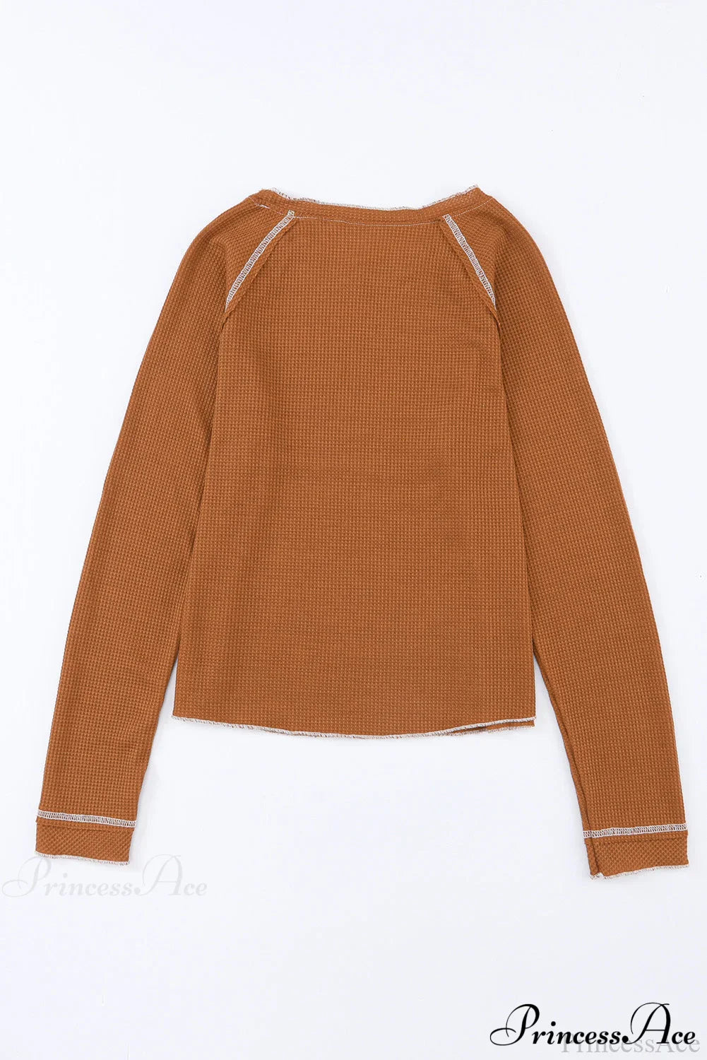 Long Round Arm Neck Brown Textured Top image 8