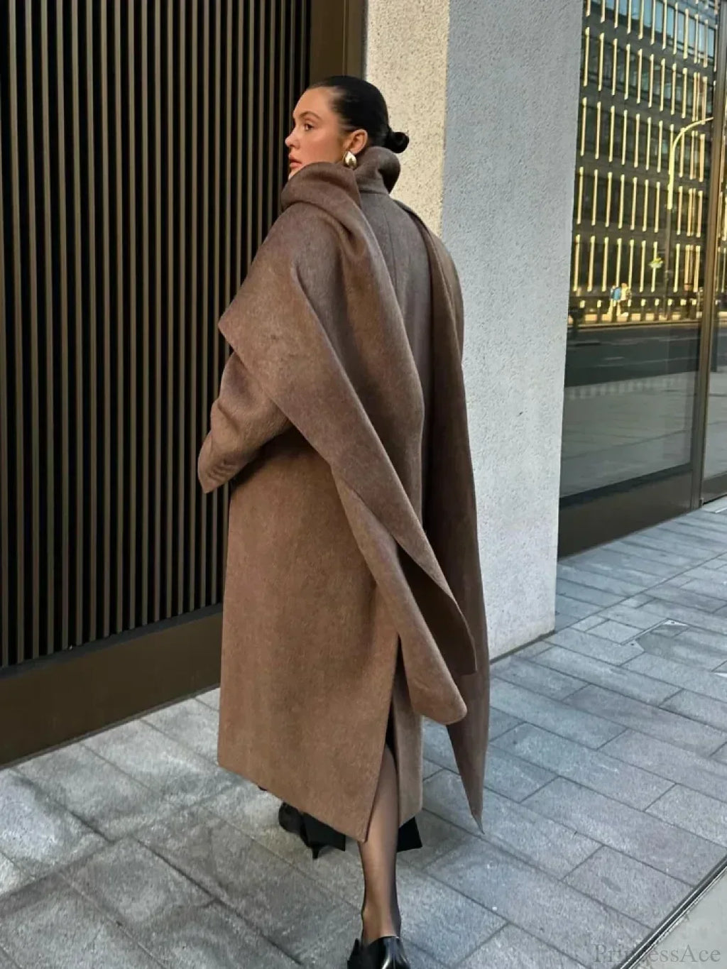 Long Scarf Wool Blends Coat image 2
