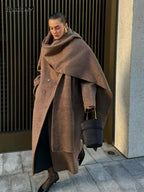 Long Scarf Wool Blends Coat image 4