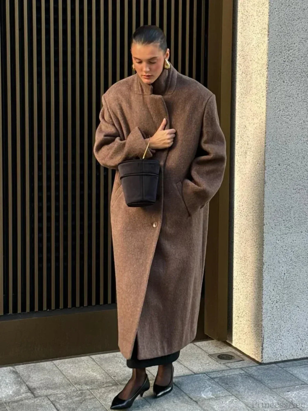 Long Scarf Wool Blends Coat image 5