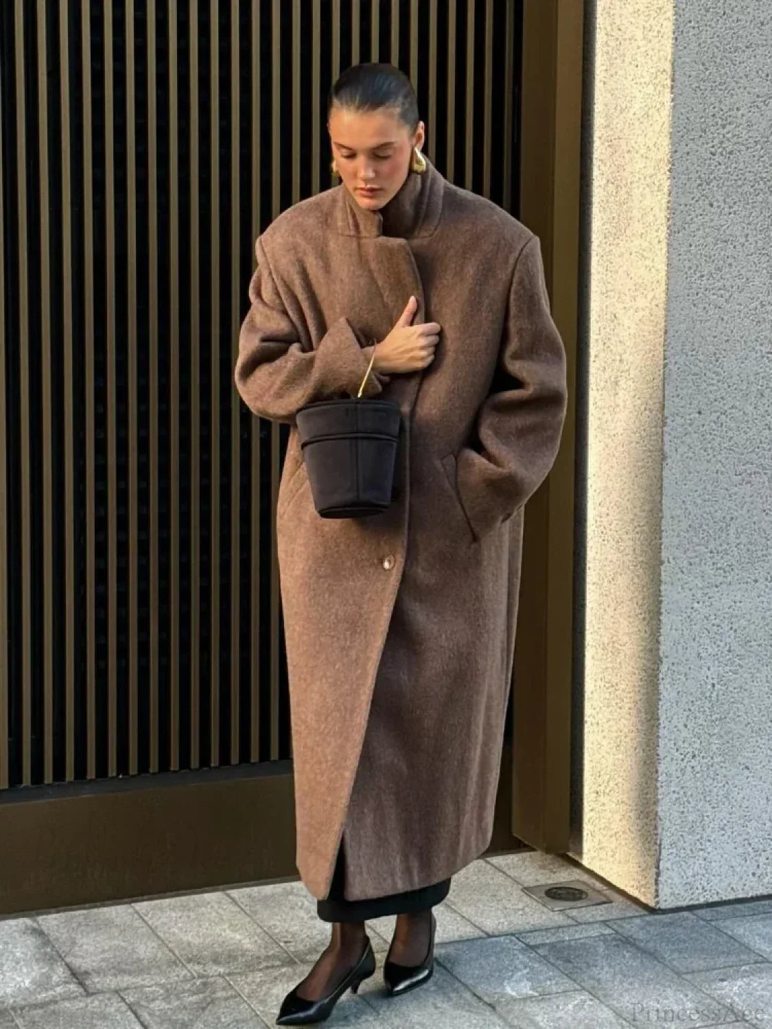 Long Scarf Wool Blends Coat image 5