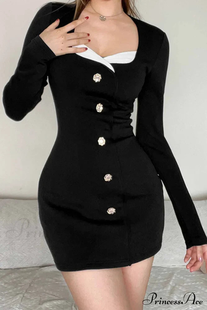Long Sleeve Bodycon Dress with Buttons image 5