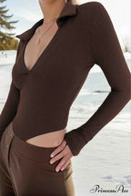 Long Sleeve Bodycon Rompers with Polo Neck image 4
