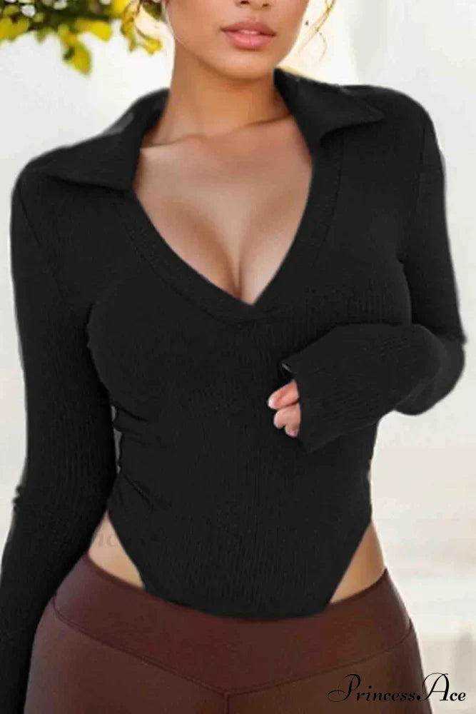 Long Sleeve Bodycon Rompers with Polo Neck image 6