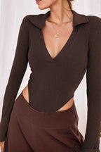 Long Sleeve Bodycon Rompers with Polo Neck image 2