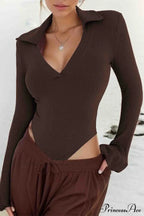 Long Sleeve Bodycon Rompers with Polo Neck image 1