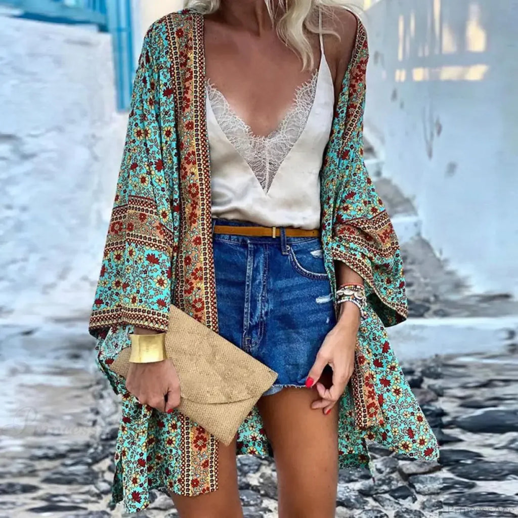 Long Sleeve Bohemian Floral Beach Cover Up image 1