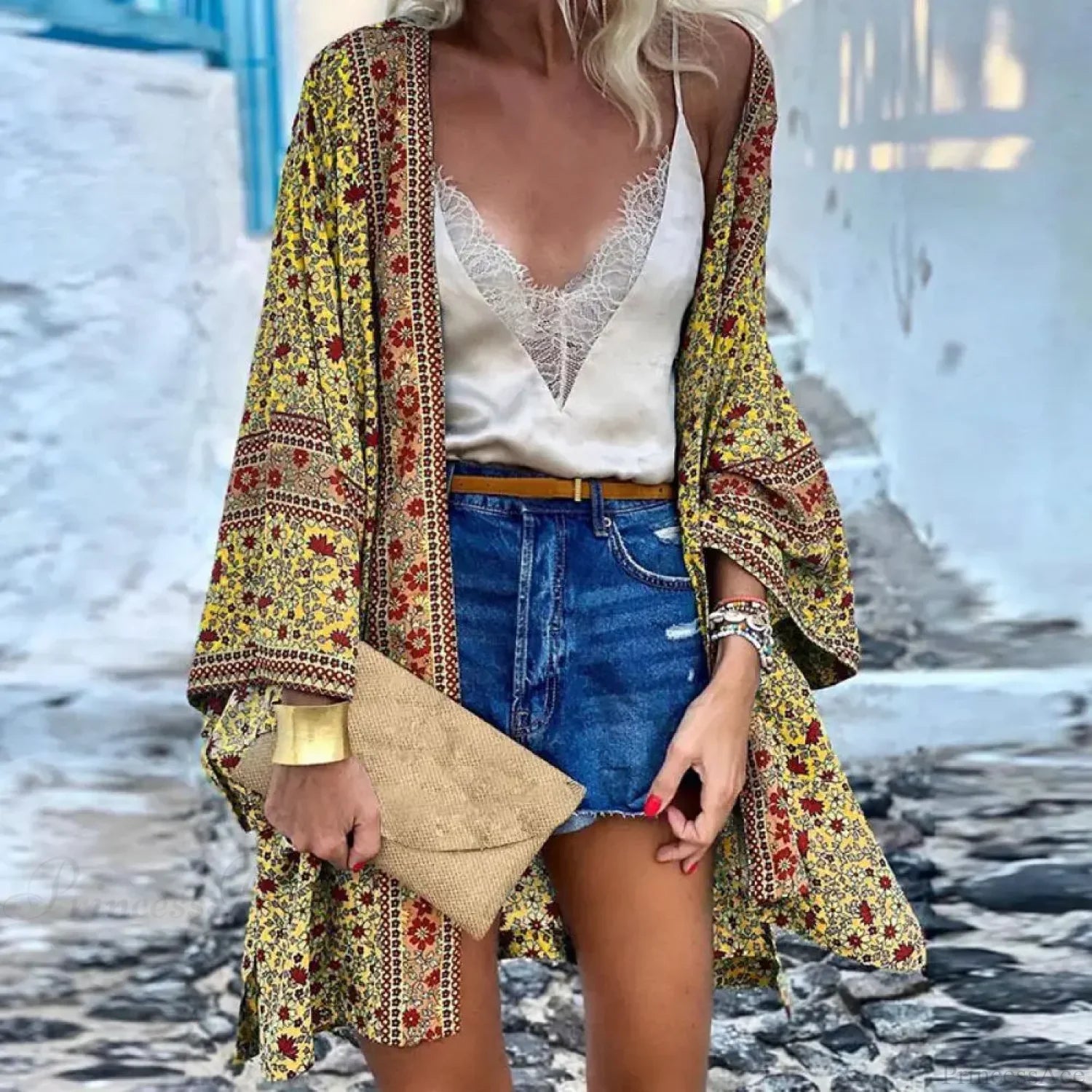 Long Sleeve Bohemian Floral Beach Cover Up image 2