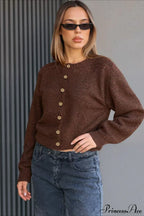 Long Sleeve Button Loose Crew Neck Knit Cardigan image 2