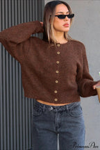 Long Sleeve Button Loose Crew Neck Knit Cardigan image 1