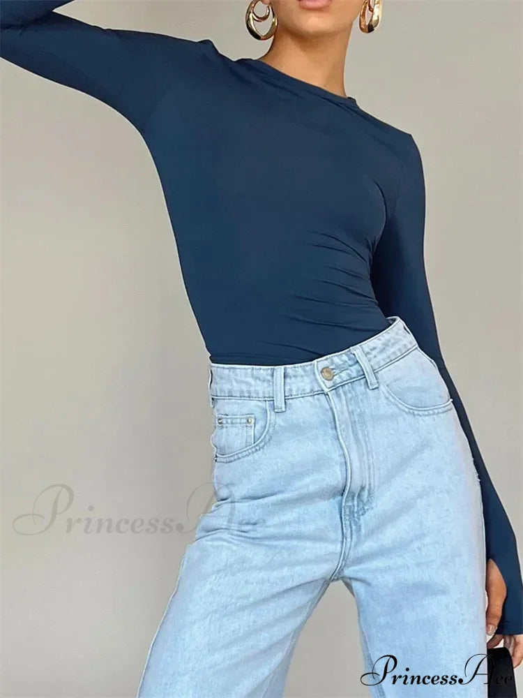 Long Sleeve Casual Pullover Thumb Hole Base T-Shirts image 4