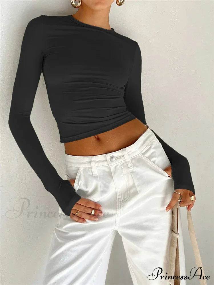 Long Sleeve Casual Pullover Thumb Hole Base T-Shirts image 3