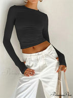 Long Sleeve Casual Pullover Thumb Hole Base T-Shirts image 3