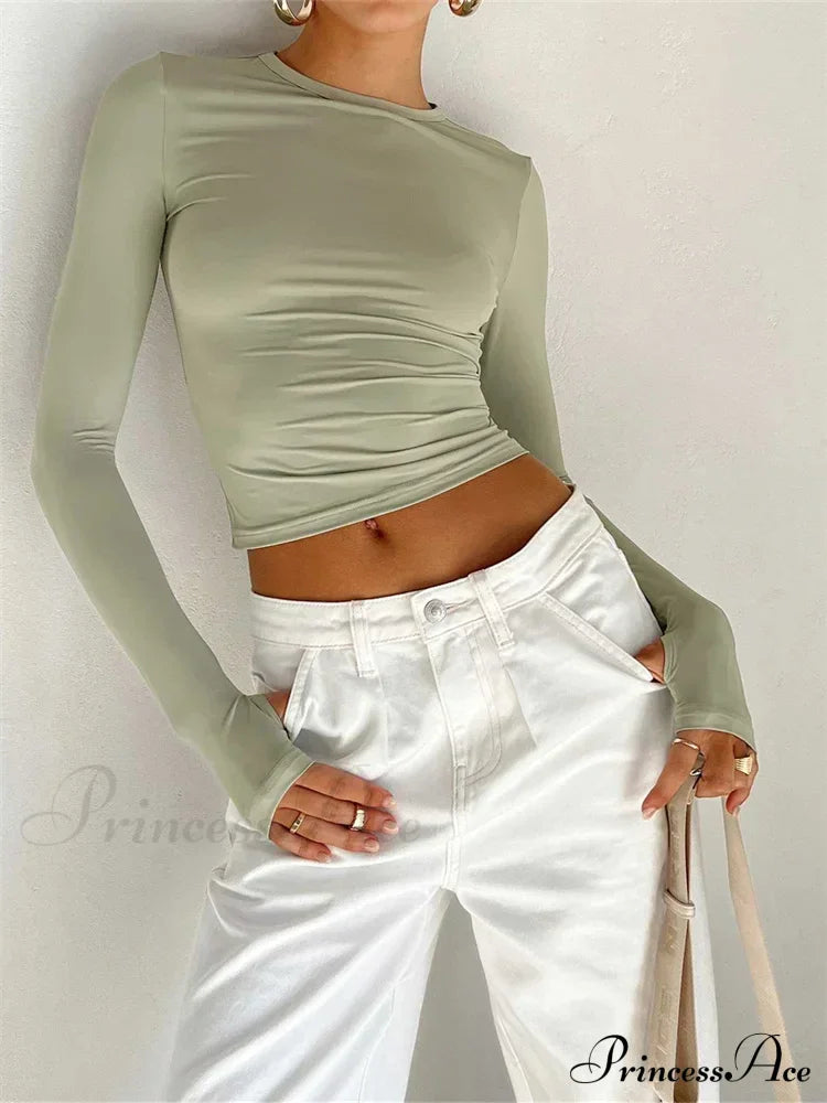 Long Sleeve Casual Pullover Thumb Hole Base T-Shirts image 1