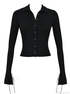 Long Sleeve Casual Turn-Down Collar Button-Down Knit Top image 5