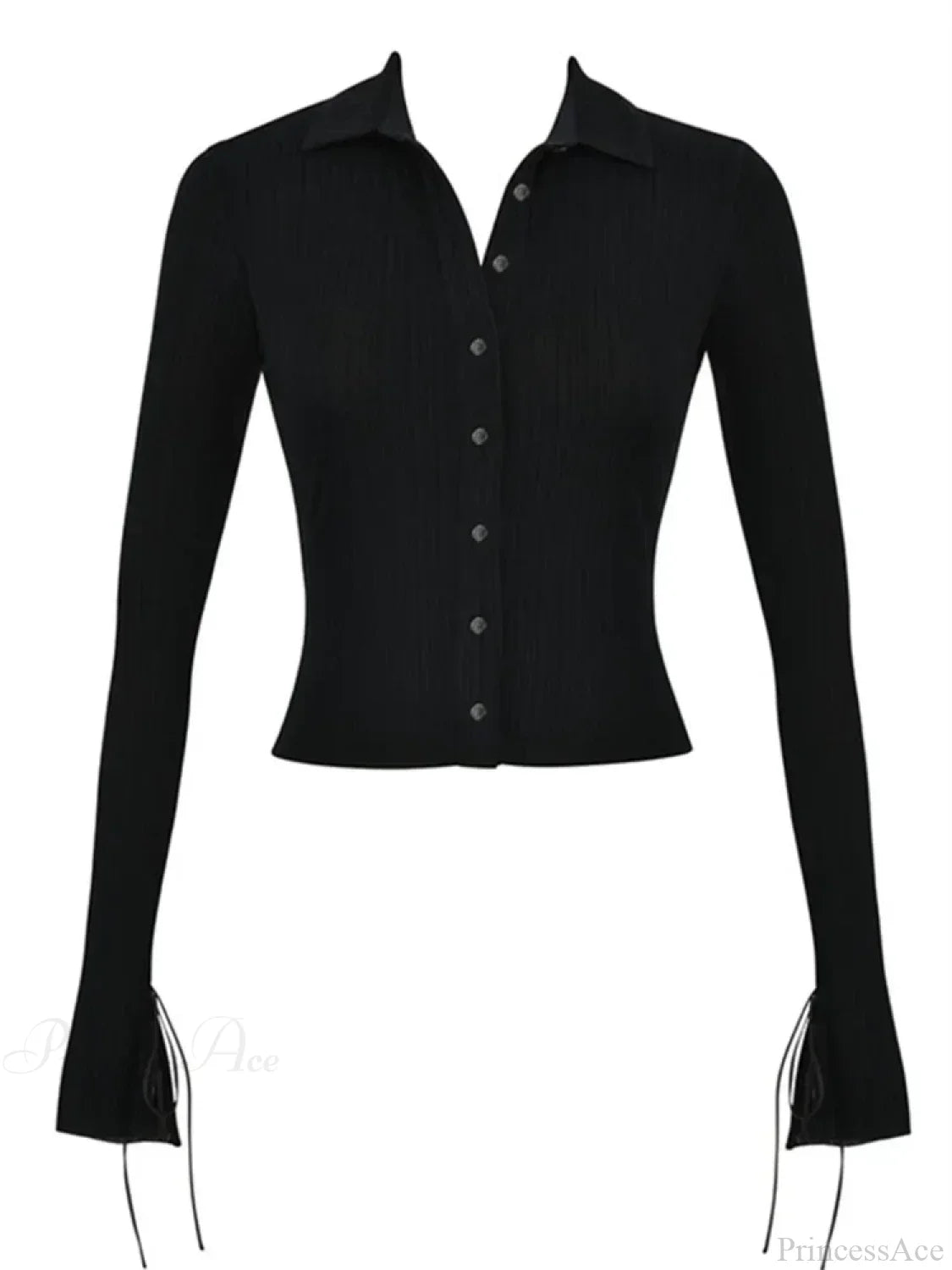 Long Sleeve Casual Turn-Down Collar Button-Down Knit Top image 5