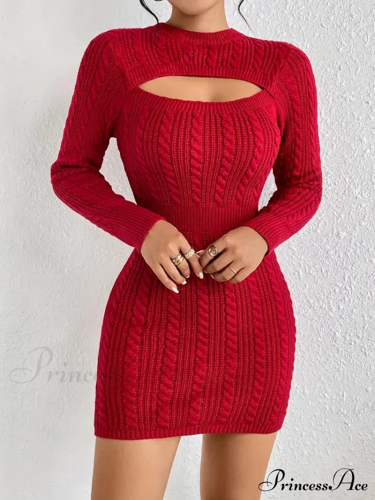 Long Sleeve Cut Out Sweater Knit Bodycon Dress image 8
