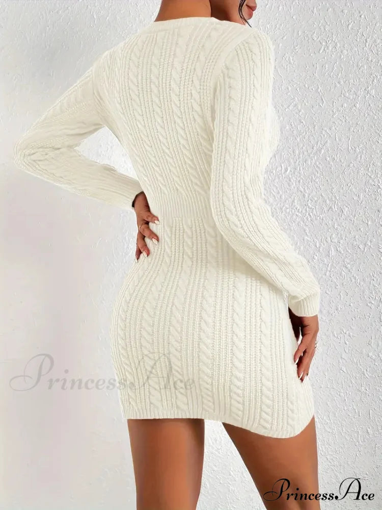 Long Sleeve Cut Out Sweater Knit Bodycon Dress image 4