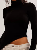 Long Sleeve High Neck Backless Slim Fit Solid Color T-Shirts image 3