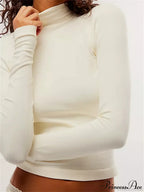 Long Sleeve High Neck Backless Slim Fit Solid Color T-Shirts image 4
