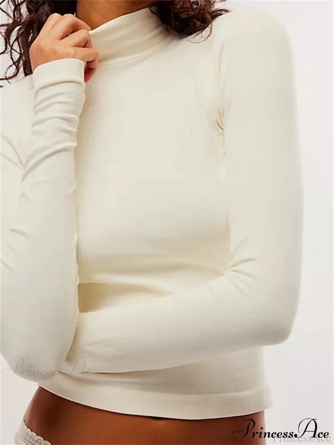 Long Sleeve High Neck Backless Slim Fit Solid Color T-Shirts image 4