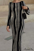 Long Sleeve Knitted Dress with Contrast Color image 1