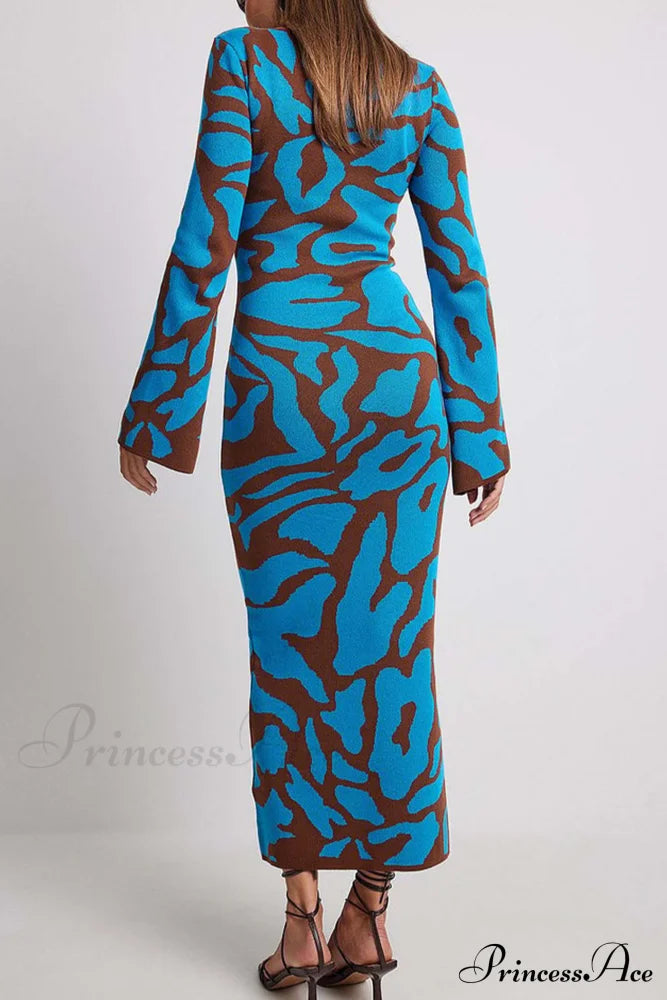 Long Sleeve Knitted Dress with Contrast Color image 7