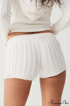 Long Sleeve Knitted V-Neck Graceful Hooded Sweater And Shorts Set image 9