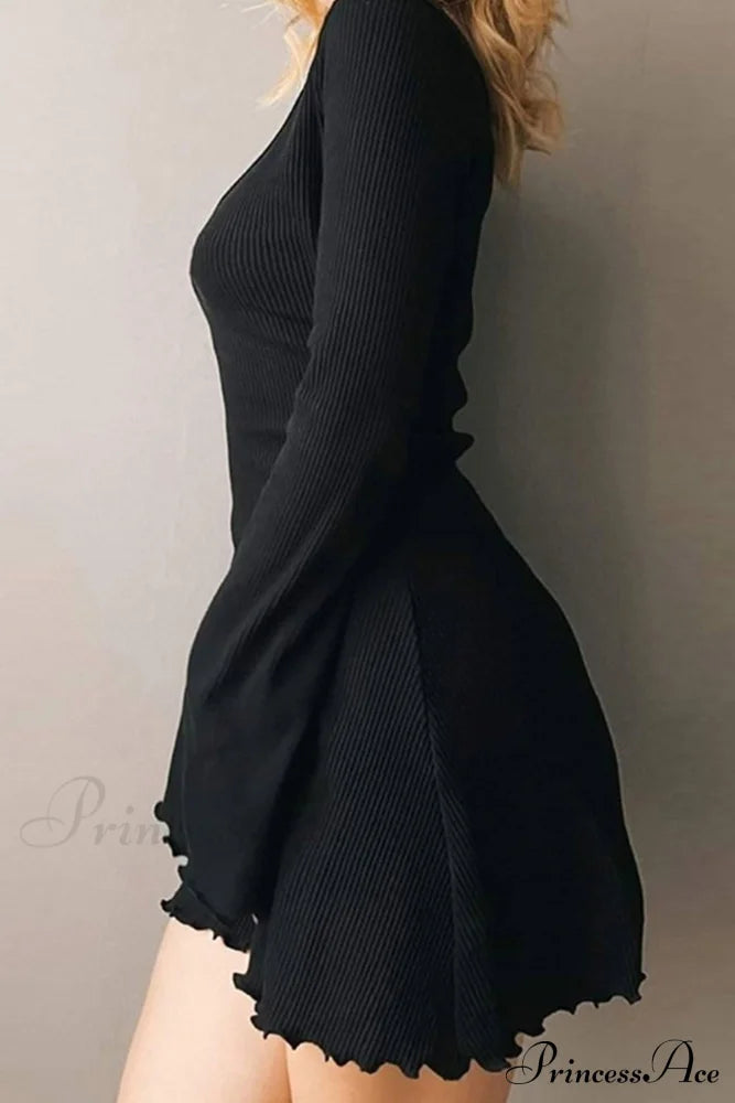 Long Sleeve Lacework Hem Dress with Round Neck image 3