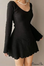 Long Sleeve Lacework Hem Dress with Round Neck image 2