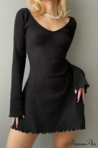 Long Sleeve Lacework Hem Dress with Round Neck image 1