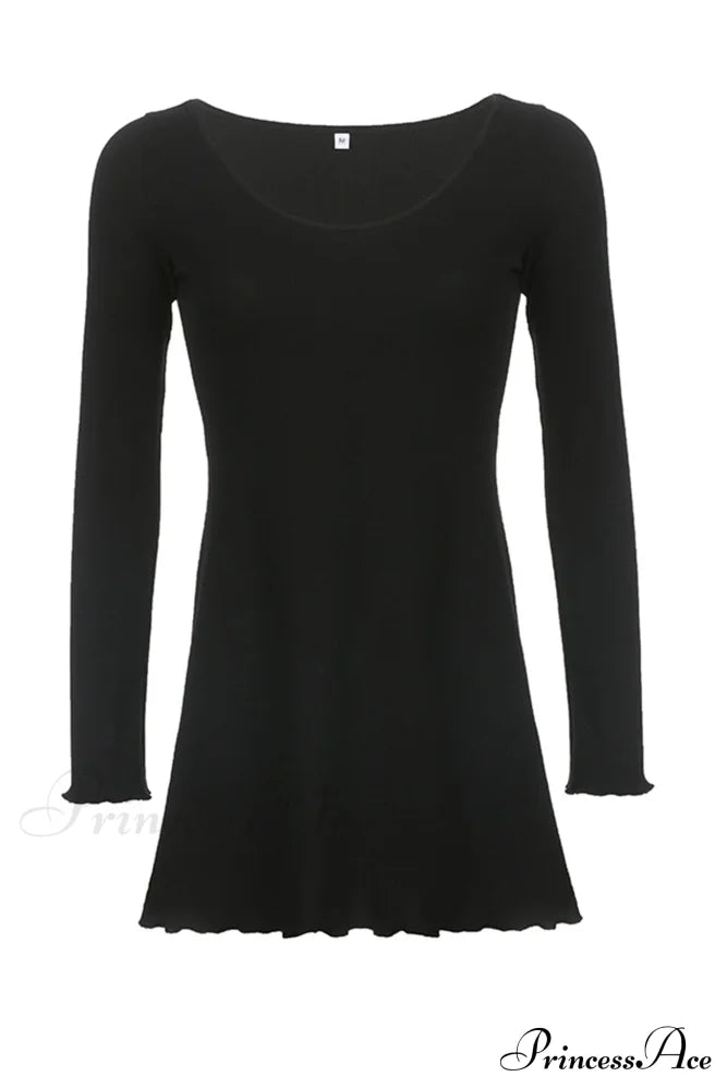 Long Sleeve Lacework Hem Dress with Round Neck image 4